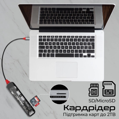 Концентратор Promate USB-C 7-in-1 Promate transhub-lite (transhub-lite) Вінниця - фото 6