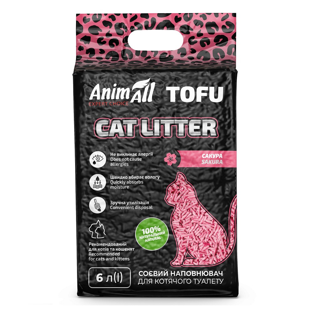 Соевый наполнитель AnimAll Tofu Saсura с ароматом сакуры, для кошек, 6 литров (2,6 кг) Киев - изображение 1