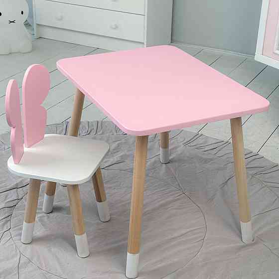 Детский  прямоугольный стол и стул бабочка с белым сиденьем. Столик розовый детский Киев