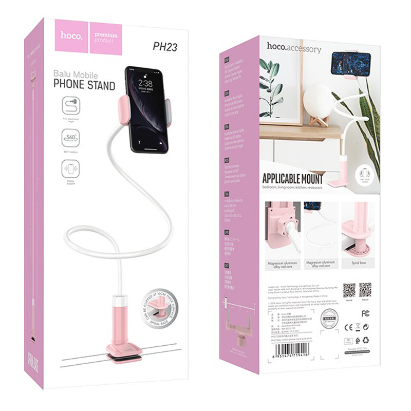 Настільний тримач для телефону з затиском Hoco PH23 Balu (Білий/Рожевий) Николаев - изображение 7