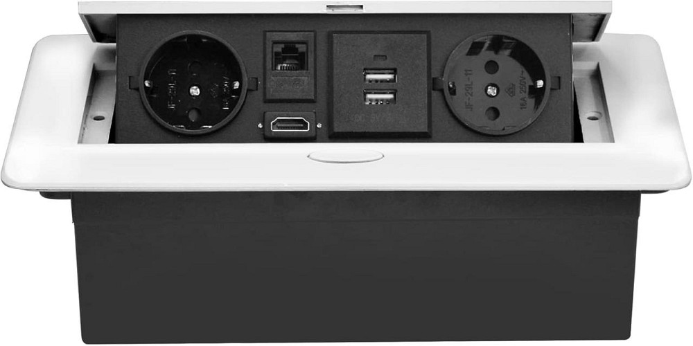Розетка встроенная скрытая выдвижная 2 евророзетки 2 USB HDMI TD-сеть Врезная скрытого монтажа для стола белая Киев - изображение 1