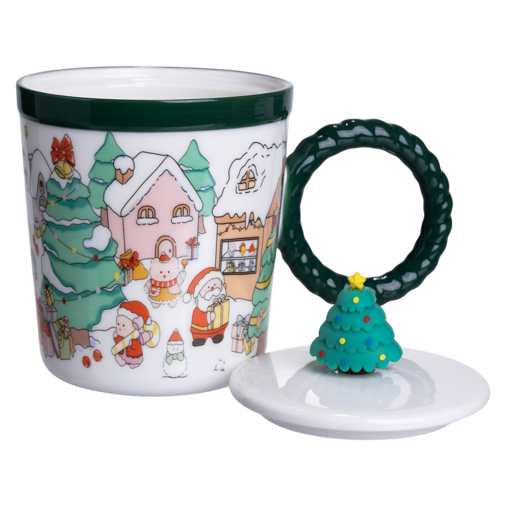 Yiwu Чашка порцелянова з кришкою Ялинка 400 (мл) Зелена Yiwu FM-CS-36B Коломия - фото 2