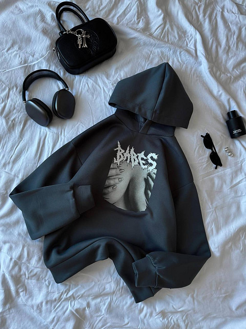 Жіноча тепла оверсайз худі з родзинкою трьохнитка на флісі Одеса - фото 5