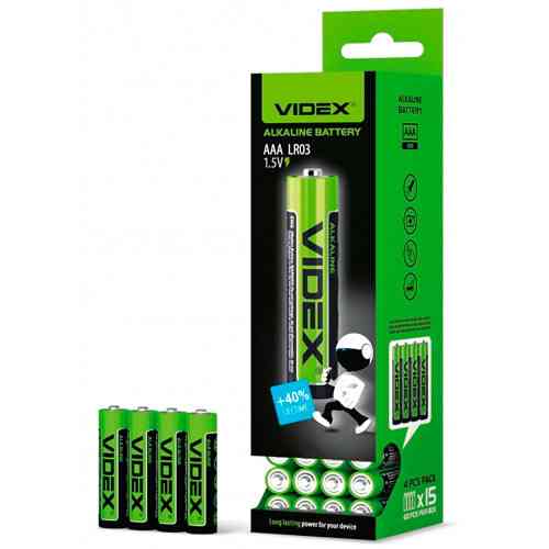 Батарейка Videx AAA LR03 Alkaline 1.5В — щелочные батарейки для пультов, игрушек, часов, техники Киев