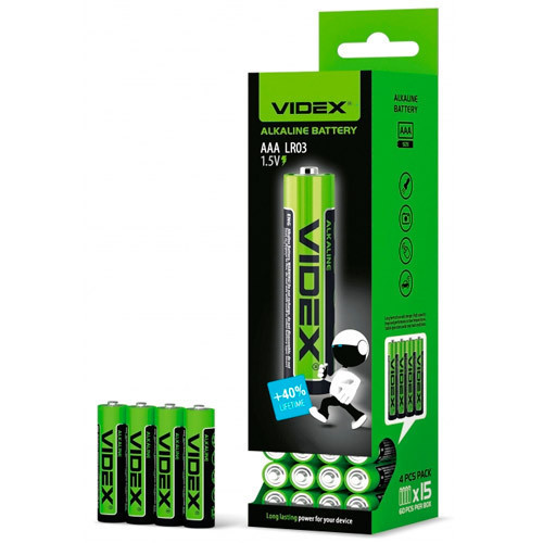 Батарейка Videx AAA LR03 Alkaline 1.5В — надійні щелочні батарейки для пультів, іграшок, годинників та техніки Київ - фото 2