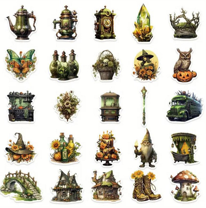 Набор винтажных стикеров 50 шт – магические наклейки в ведьминском стиле Киев - изображение 4