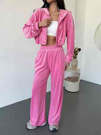 Женский велюровый костюм двойка: худи на молнии и штаны. Розовый, 42/44 Одесса