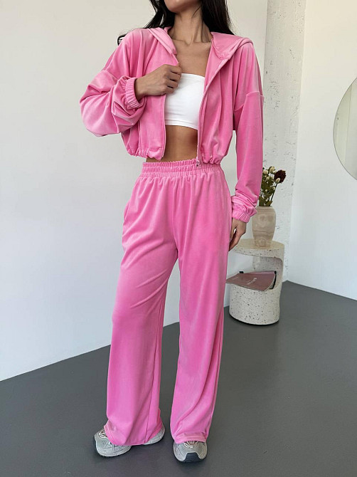 Женский велюровый костюм двойка: худи на молнии и штаны. Розовый, 42/44 Одесса - изображение 6