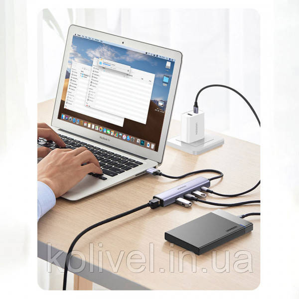 Хаб USB 3.0 Type-C -> 3xUSB 3.0 + RJ45 1000M CM475 Сірий UGREEN (20932) Київ - фото 8
