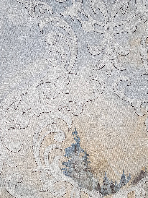 Шпалери вінілові на флізеліні гарячого тиснення DU&KA 1.06х10 вензель основа під штукатурку сірі коричневі Київ - фото 3