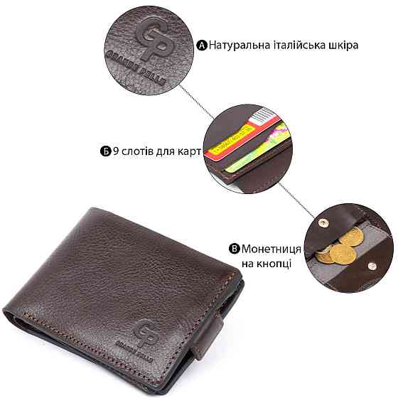 Портмоне горизонтальное Amico на магните на два отделения GRANDE PELLE 11321 Коричневое Киев