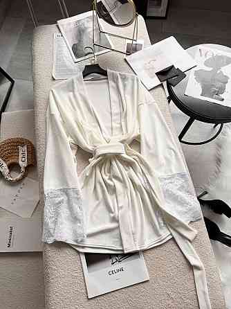 Жіночий стильний романтичний велюровий халат + мереживо Одеса