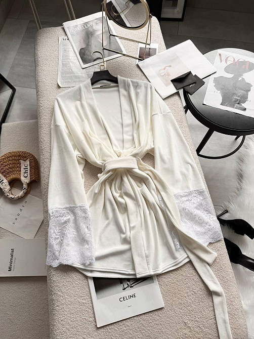 Жіночий стильний романтичний велюровий халат + мереживо Одеса - фото 5