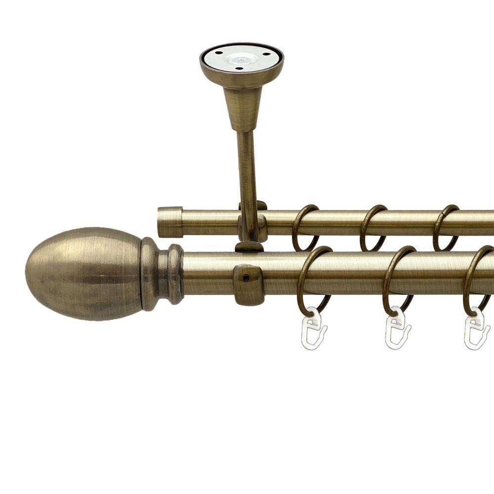 Карниз Orvit Белуно металевий дворядний відкритий до стелі гладка труба кільце металеве Антик 25\16 мм 160 см (00-00018478) Львів - фото 1