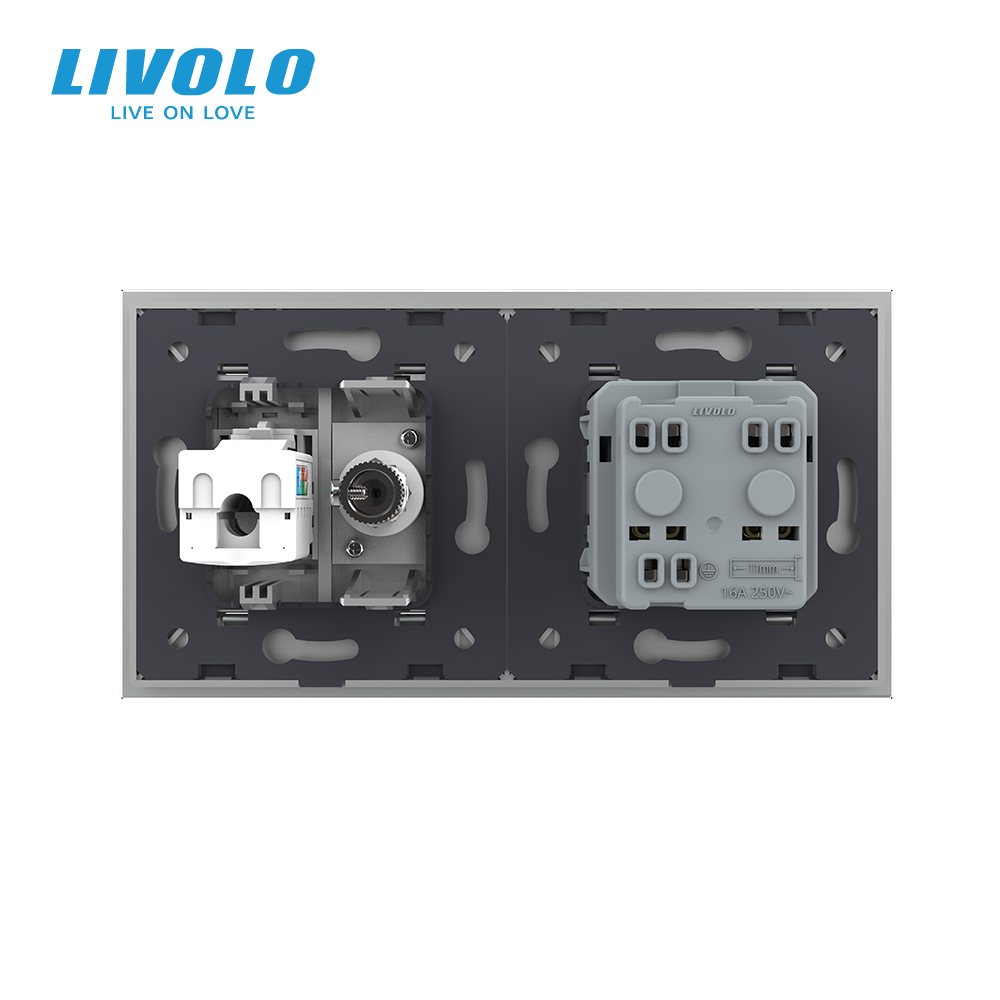 Розетка двомісна комбінована Силова Інтернет ТБ Livolo сірий скло (VL-C7C1EU1V1C-15) Коломия - фото 8