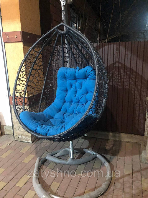 Сірий підвісне кокон-крісло з синьою подушкою Київ - фото 3