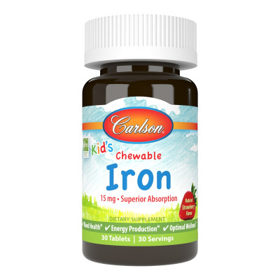 Мінерали Carlson Залізо Дитяче, 15 мг, смак полуниці, Kid&apos;s Chewable Iron, 30 жуватий (CL55930) Вінниця - фото 1