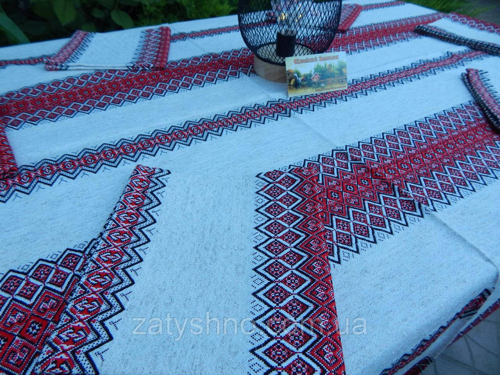 Червона скатертина з сетами на льону Київ - фото 1