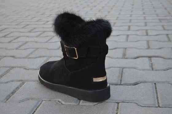 Угги жіночі YDG чорні натуральна замша висота 16 см (1713) Коломыя