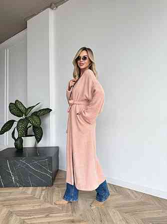 Женский длинный длинный кардиган с поясом и карманами. Персик, 42/44 Одесса