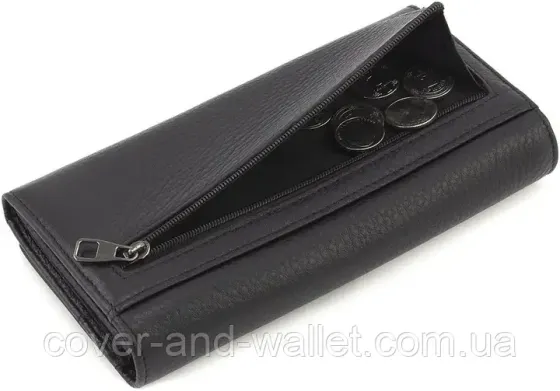 Классический женский кошелек черного цвета из итальянской премиальной кожи Marco Coverna Киев