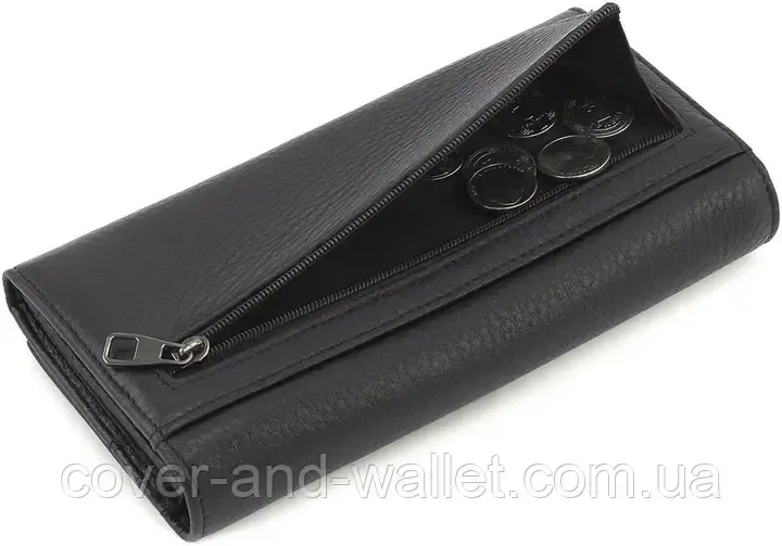 Класичний жіночий гаманець чорного кольору з італійської преміальної шкіри Marco Coverna Київ - фото 5
