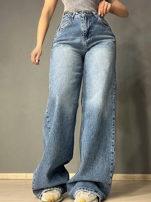 Джинси жіночі Mikaletta 13475 WIDE LEG jeans палаццо широкі від стегна висока посадка великі розміри Одеса - фото 1