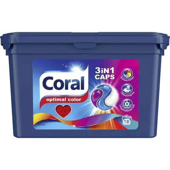 Капсулы для стирки цветных вещей Coral Allin1 caps Optimal Color 18 шт Львов