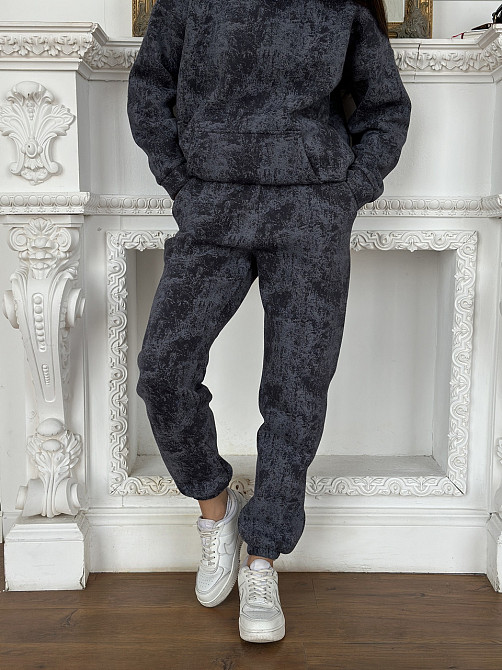 Теплый костюм женский мраморный принт на флисе Графитовый L-XL Харьков - изображение 9