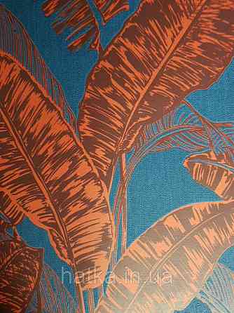 Обои виниловые на флизелине Marburg 82121 Felicita листья папоротника красные черные на темно синем фоне Киев