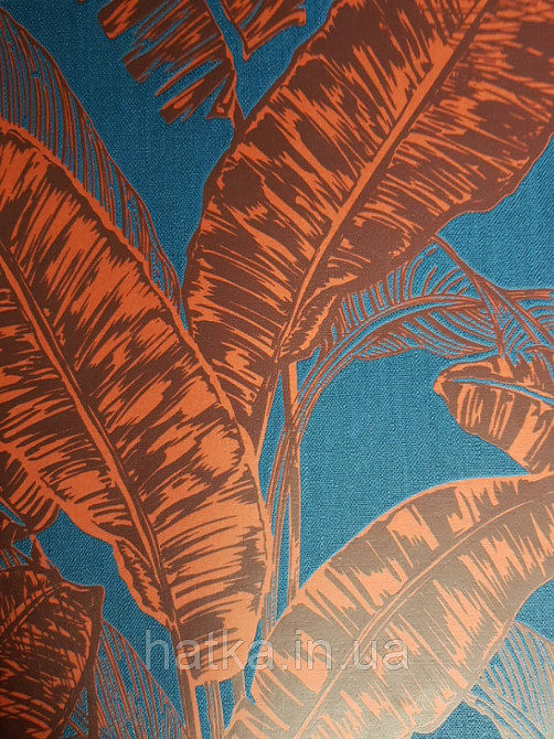 Обои виниловые на флизелине Marburg 82121 Felicita листья папоротника красные черные на темно синем фоне Киев - изображение 2