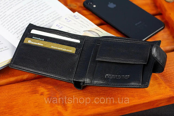 Кожаное мужское портмоне на кнопке ST Leather ST-104-1 черный Киев - изображение 10