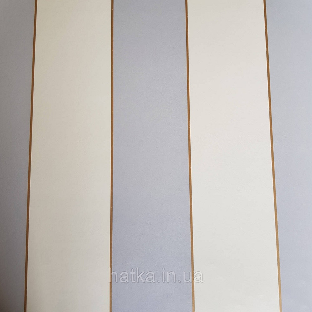 Обои виниловые на флизелине Caselio The Place to bed  0.53х10 м полосы голубые белые золотистые Киев - изображение 3