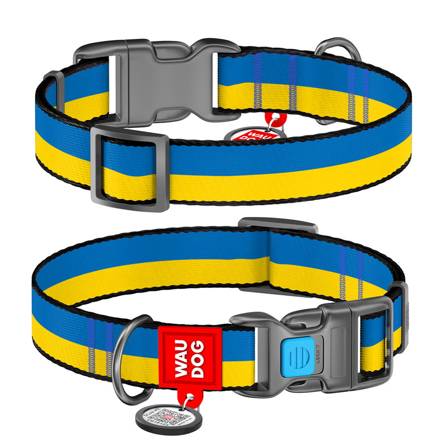 Нашийник для собак нейлоновий WAUDOG Nylon з QR-паспортом, малюнок "Colors of freedom", пластиковий фастекс, L Вінниця - фото 1
