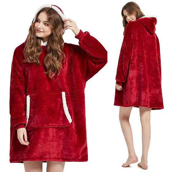 Плед толстовка с капюшоном (100х80см) HUGGLE HOODIE, Бордовый / Плед-худи / Оверсайз толстовка плед с капюшоном Киев