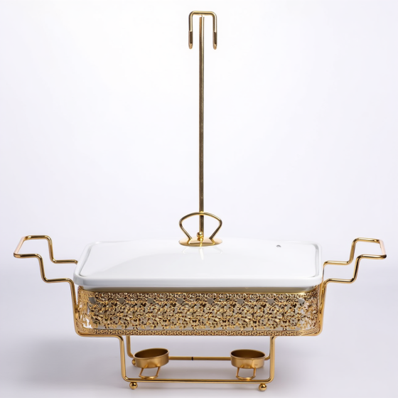 Прямоугольный фарфоровой мармит 2 л на золотой стойке с подогревом YL-78 SBR Киев