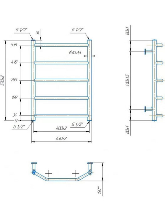 Водяной полотенцесушитель Mario INOX Трапеция 570х430/400 Киев - изображение 4
