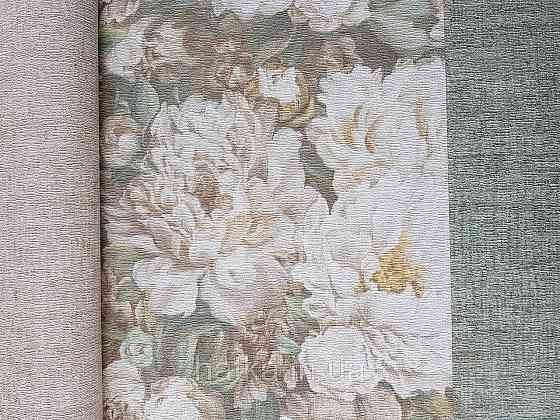 Шпалери вінілові на флізелін Rasch Riva 1.06х10 квіти піони коричневі, бежеві білі зелені 972412 Київ