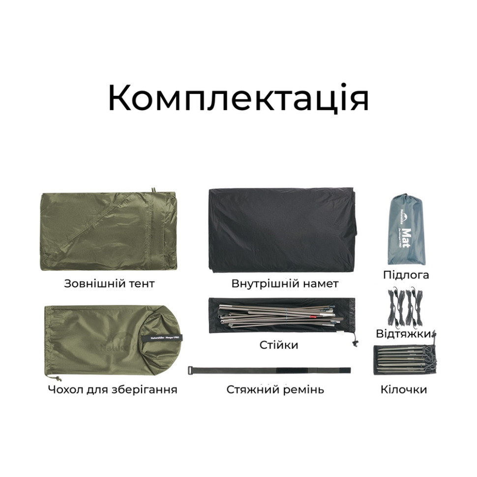 Намет надлегкий двомісний Naturehike Mongar Hiking Tent Pro CNK2550WS037, 20D, зелений Киев - изображение 9