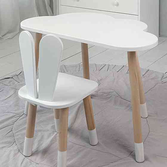 Детский комплект мебели для занятий и творчества столик с ящиком и стульчик Стол тучка и стул белый зайка Киев