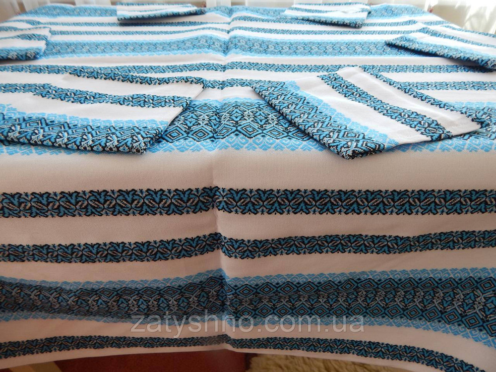 Вишита синя скатертина велика і серветки Київ - фото 6