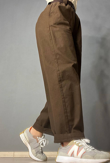 Брюки женские A-N 712 МОМ jeans широкие бананы облегченный тонкий коттон с ремнем коричневые, коричн Одесса - изображение 8