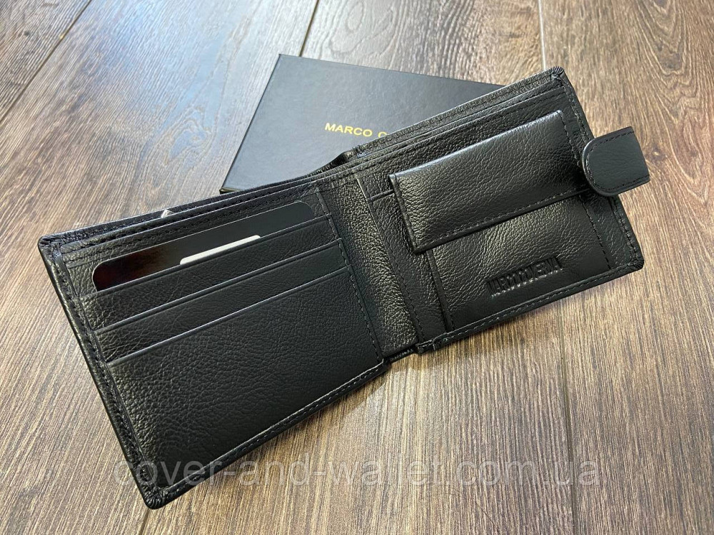 Тонкий чоловічий шкіряний гаманець чорного кольору Marco Coverna M4 Київ - фото 3