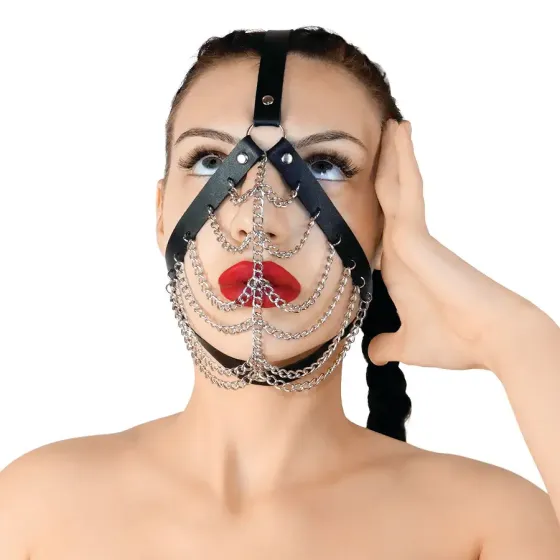 Маска з ланцюгами Art of Sex - Devon, натуральна шкіра, колір чорний Львів