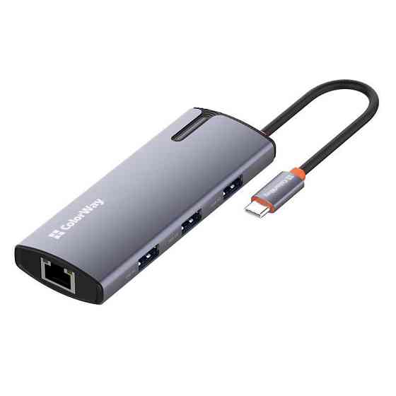 Док-станція ColorWay USB-C 6-в-1 Type C PD 100W/USB3.0х3/USB2.0/RJ45 (CW-HUB03) ( Сірий ) Харьков