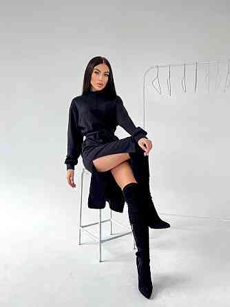 Жіноче стильне тепле плаття з розрізами турецька двостороння ангора люкс Чорний, 48/50 Одеса