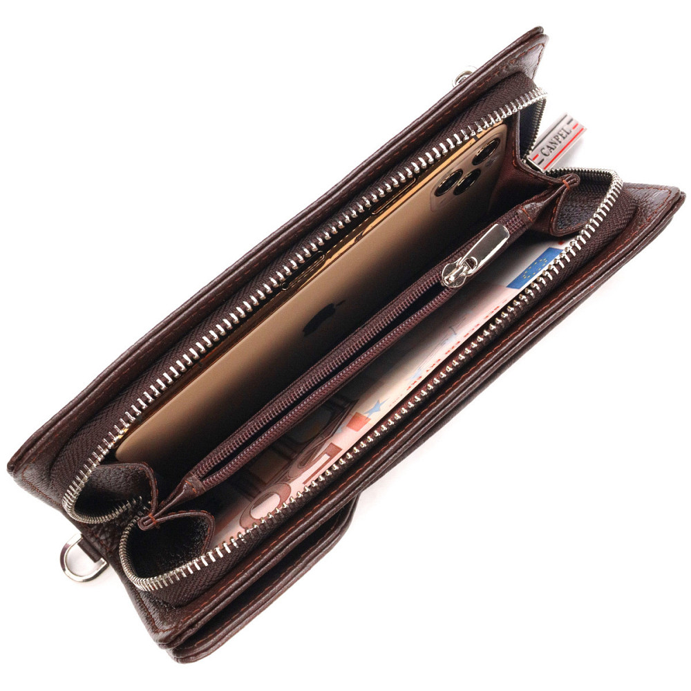 Оригінальне портмоне клатч із натуральної шкіри CANPELLINI 21537 Коричневе Київ - фото 5