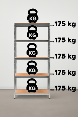 Металевий стелаж 150×75×30 см з п’ятьма міцними полицями — вантажність 175 кг на кожну полицю, виготовлено в Польщі. Львів
