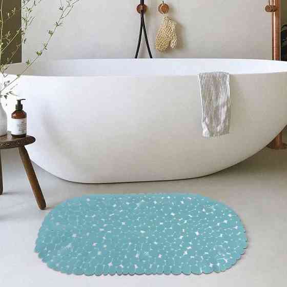 Силіконовий килимок для ванни та душу Bathlux овальної форми, нековзний, люкс якість 69 х 35 см Бірюзовий Кам'янець-Подільський