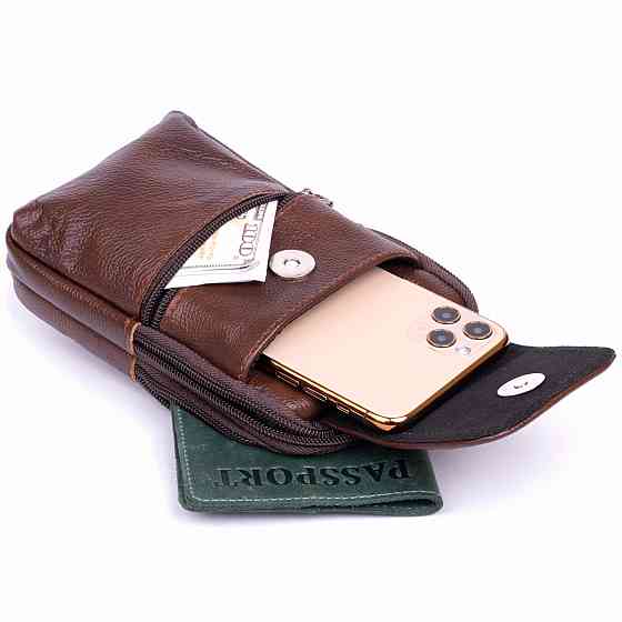 Сумка-барсетка на ремень брюк кожаная Vintage 20352 Коричневая Киев